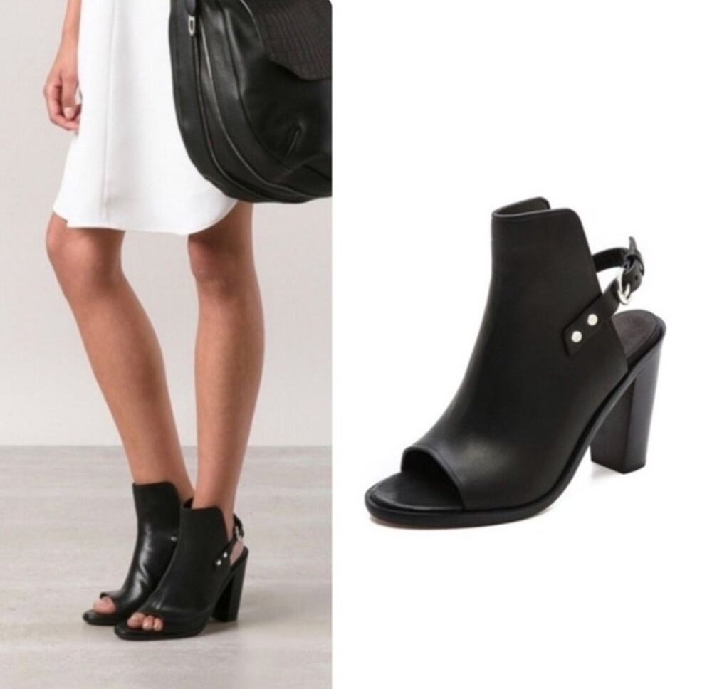 Rag & Bone Wyatt Black Leather Peep Toe Sling Back Italy Booties Sandals Sz 36.5
